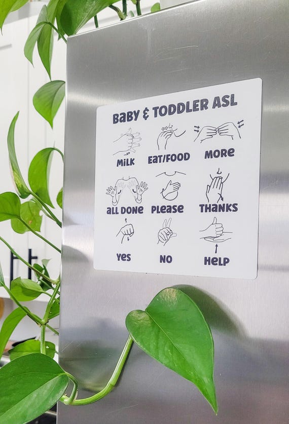 Baby Sign Language Fridge Magnet, 6x6 Inch, ASL for Babies, Baby Communication Chart, New Parent Gift, Baby Shower Gift, Toddler Learning