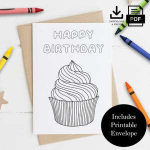 Cartão de Feliz Aniversário para Colorir para Imprimir, Atividade Divertida para Crianças, Fácil de Baixar e Colorir, Perfeito para Celebrações