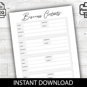 Business Contacts, Tracker, Business Stats, Printable, Growth Planner, Digital Download, Organization, Office Notes, Strategy, Business Plan