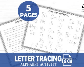 Letter Tracing Worksheets, 5-Page Printable PDF for Kids, Uppercase & Lowercase Letters, Fun Learning Activity for Preschool