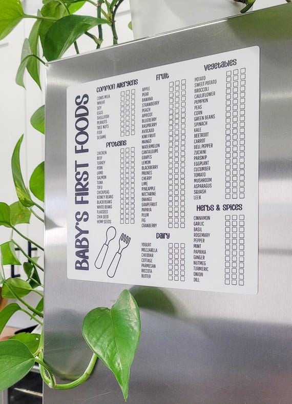 Baby’s First 100 Foods Checklist Magnet, 8X8 Inch, Baby-Led Weaning Tracker, Fridge Magnet, New Parent Gift, Baby Food Tracker, BLW Chart