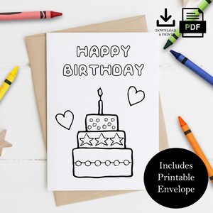 Cartão de Feliz Aniversário para Colorir para Imprimir, Atividade Divertida para Crianças, Fácil de Baixar e Colorir, Perfeito para Celebrações