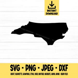 Carolina del Norte SVG, Estado SVG, Estados Unidos, Forma, SVG, PNG, DXF, JPEG, Descarga digital, Archivo de corte, Cricut, Silueta, Glowforge
