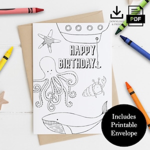 Cartão de Feliz Aniversário para Colorir para Imprimir, Atividade Divertida para Crianças, Fácil de Baixar e Colorir, Perfeito para Celebrações