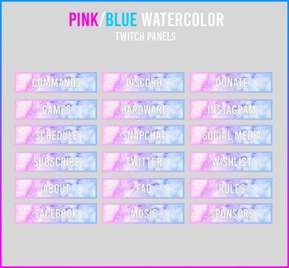Pink Blue Watercolor 18 Twitch Panels Package Etsy