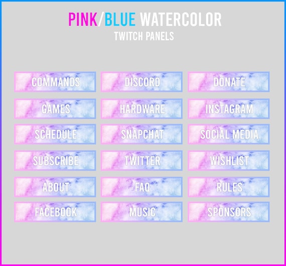 Pink Blue Watercolor 18 Twitch Panels Package Etsy