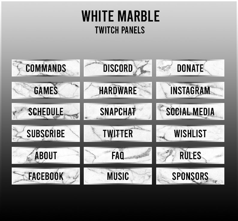 White Marble 18 Twitch Panels Package Etsy