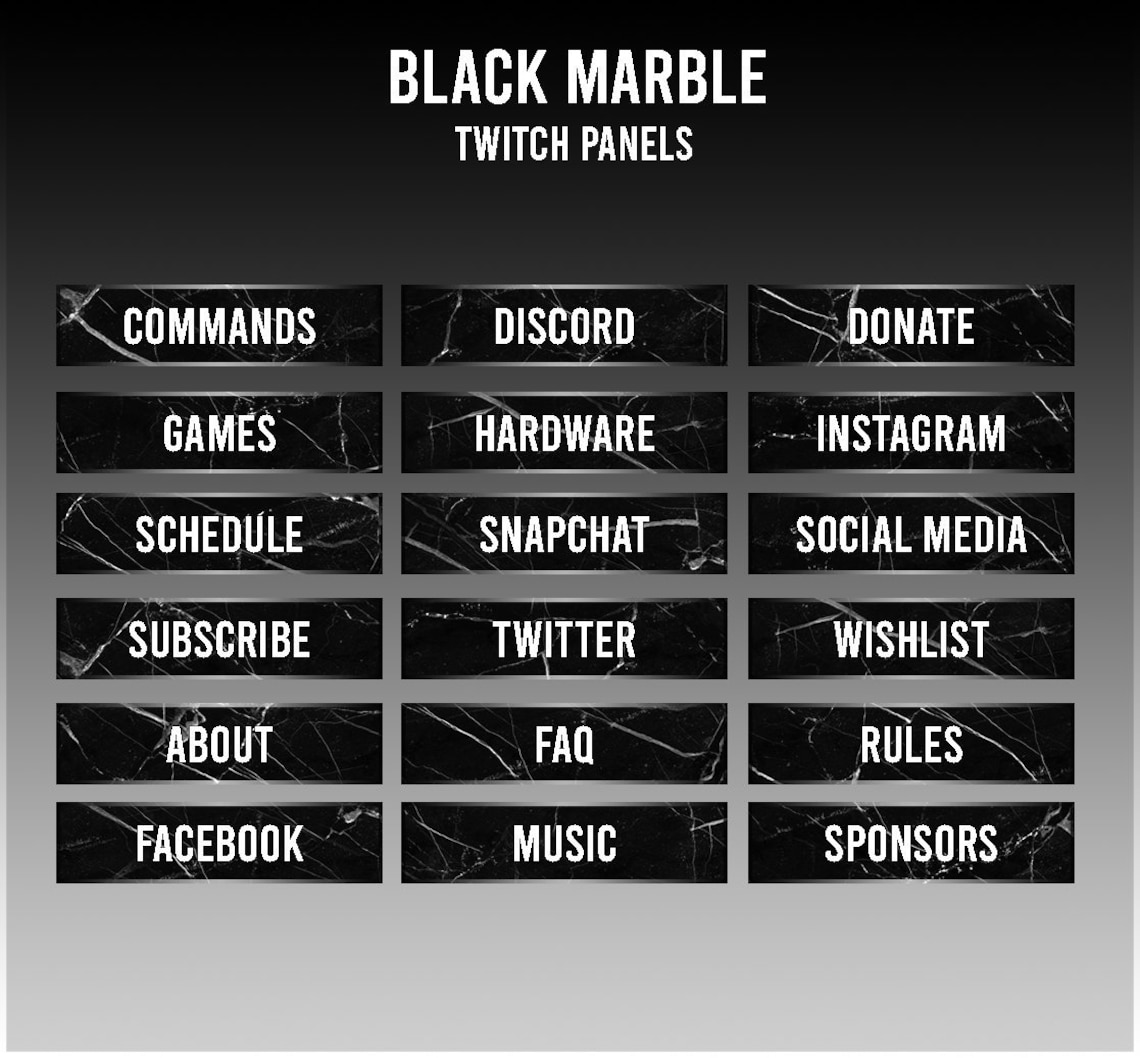 Black Marble 18 Twitch Panels Package Etsy