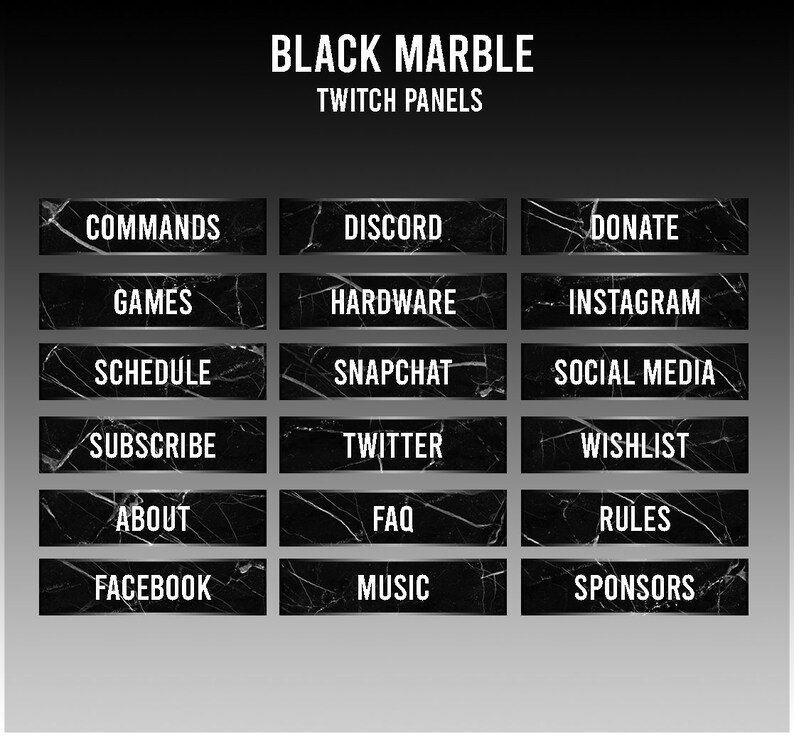 Black Marble 18 Twitch Panels Package Etsy UK