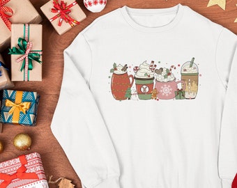 Retro Coffee Drinks Christmas Sweatshirt, Christmas Sweater, Christmas, Holiday Sweatshirt, Women Christmas Sweatshirt, Party