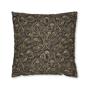 Steampunk Gear Pattern Throw Pillow Home Decor Theme Brass Look