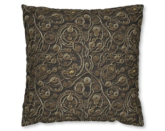 Steampunk Gear Pattern Throw Pillow Home Decor Theme Brass Look