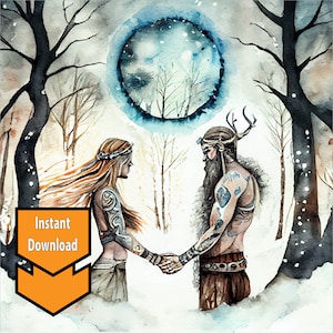 Viking Couple Valentines Day Last Minute Instant Digital Download Printable Card AND ENVELOPE Viking Couple image 1