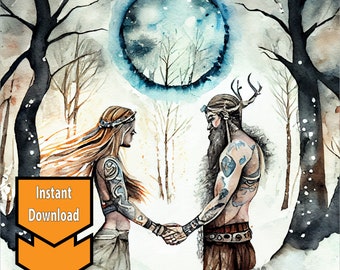 Viking Couple Valentines Day Last Minute Instant Digital Download Printable Card AND ENVELOPE Viking Couple