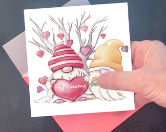 Valentines Day Last Minute Instant Digital Download Printable Card AND ENVELOPE Easy Fast Gnome Couple