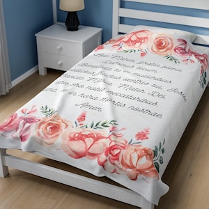 Latin Hail Mary Prayer Throw Blanket, Inspirational Catholic Christian Prayer Blanket for Birthday Baptism Healing Get Well Soon Mothers Day