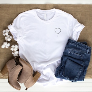 Minimalist Rosary Heart T-Shirt, Catholic Unisex Jersey Tee