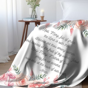 Hail Mary Prayer Plush Throw Blanket, Inspirational Catholic Christian Prayer Blanket for Birthday Baptism Healing Get Well Soon Mothers Day