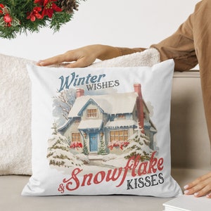 Classic Christmas Decor Pillow, Warm Wishes and Snowflake Kisses Vintage Christmas Cozy Throw Pillow, Winter Home Decoration, Holiday Gift