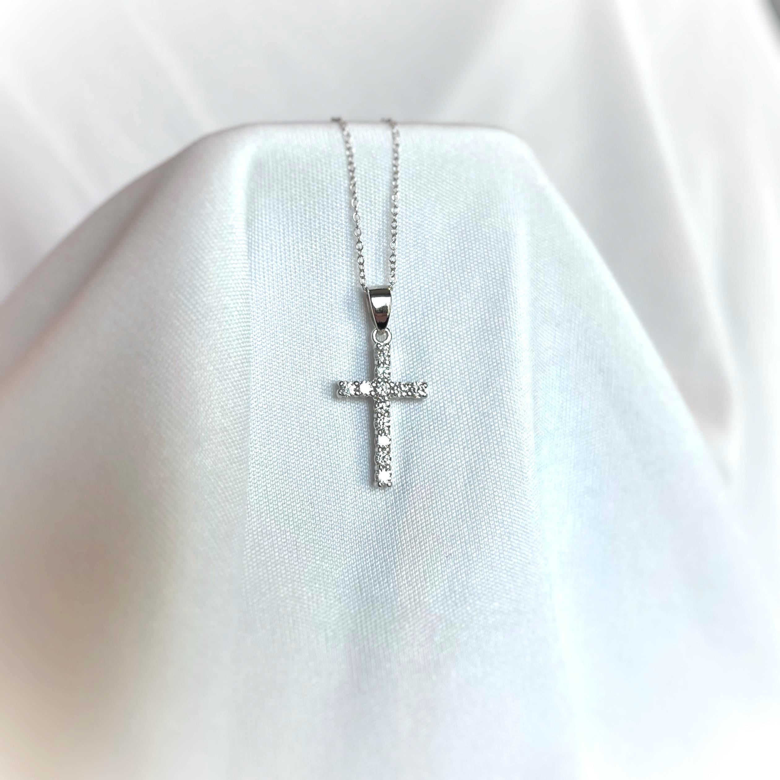 Dainty Sterling Silver Cross Necklace | 925 Rhodium Plated Cubiz ...