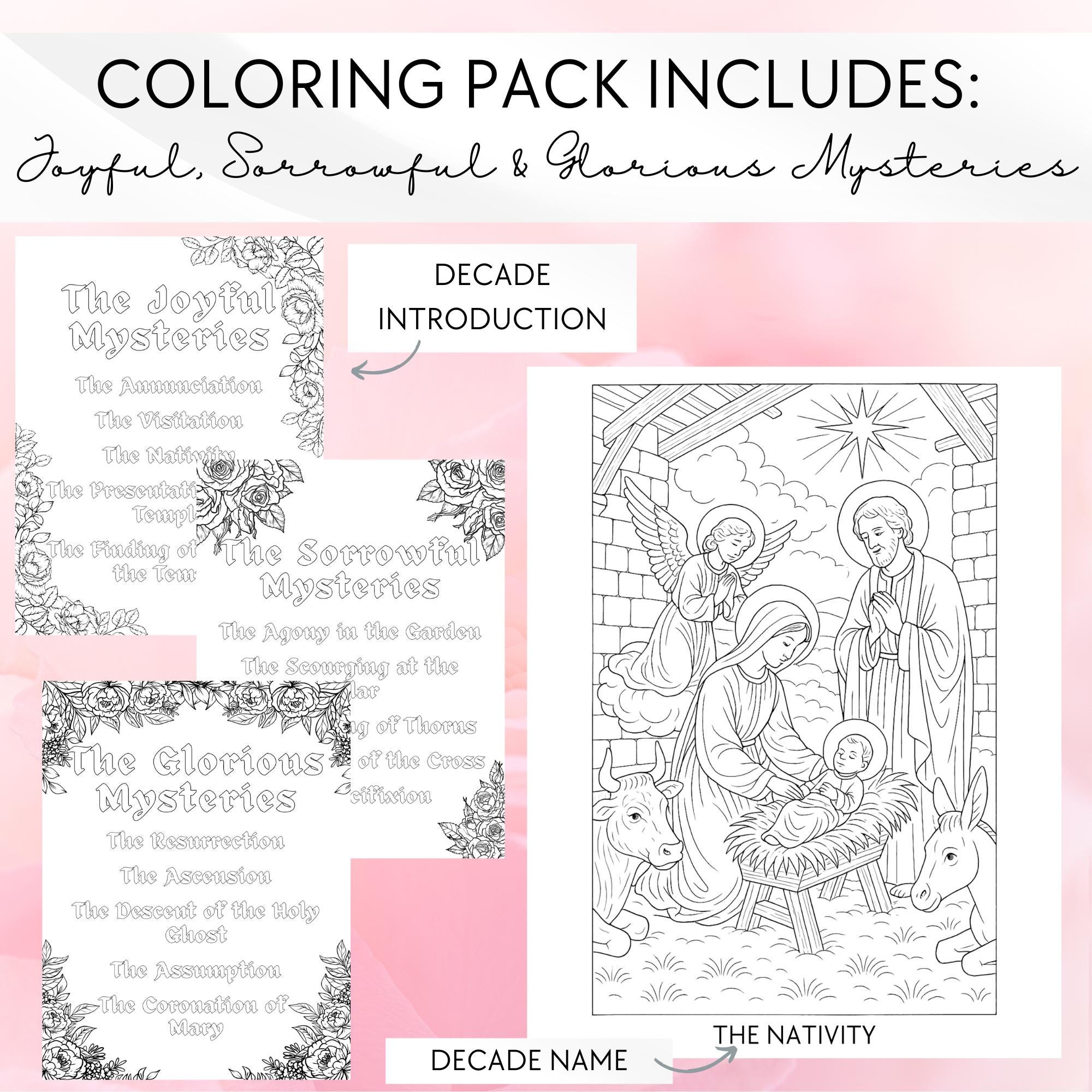 Traditional Holy Rosary Coloring Pages | 25 Printable Catholic Coloring ...