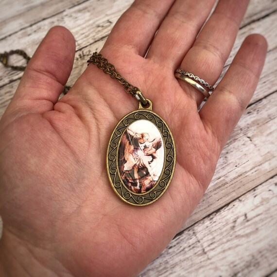St. Michael the Archangel Pendant Necklace LARGE Saint Michael Pray for Us Necklace with Full Color Medal Etsy