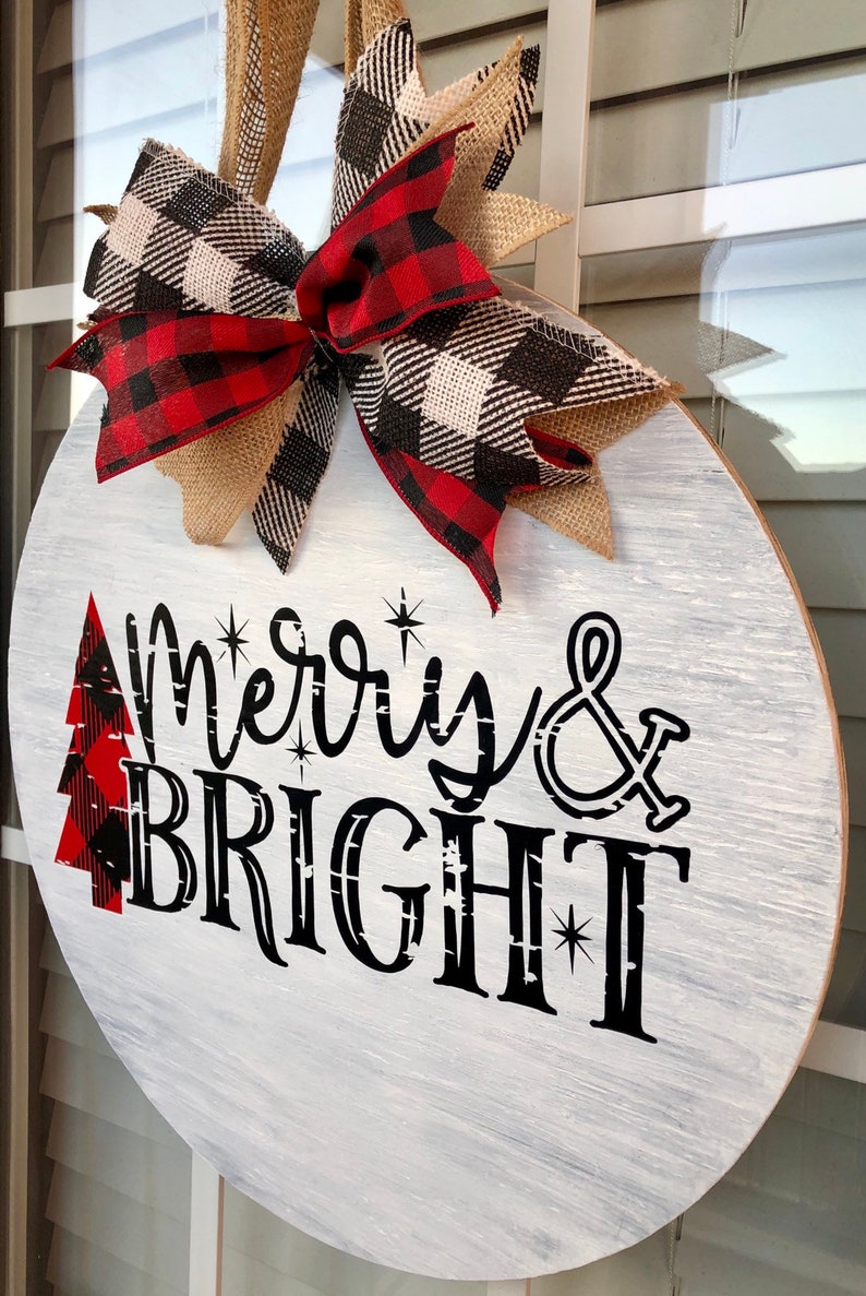Merry & Bright Door Hanger Christmas Door Hanger Buffalo Etsy