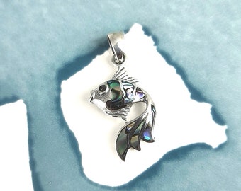 Oxidized Silver 925/1000 Mother of Pearl Fish pendant (selected pieces)