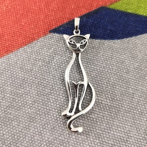 Oxidized 925/1000 Silver Cat Pendant