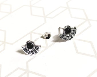 Onyx oxidized silver chip earrings 925/1000