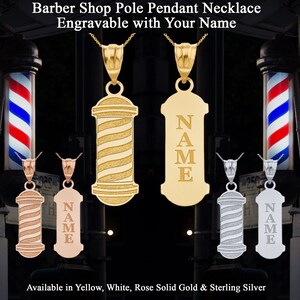 Engravable Personalized Your NAME Barber's Shop Pole Pendant Handmade in Solid Yellow, White, Rose Gold or .925 Silver