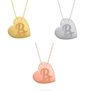 Solid Gold 14K Personalized Initial Heart Necklace | Sterling Silver Custom Engraved Dainty Girl Gift for Wedding And Birthday