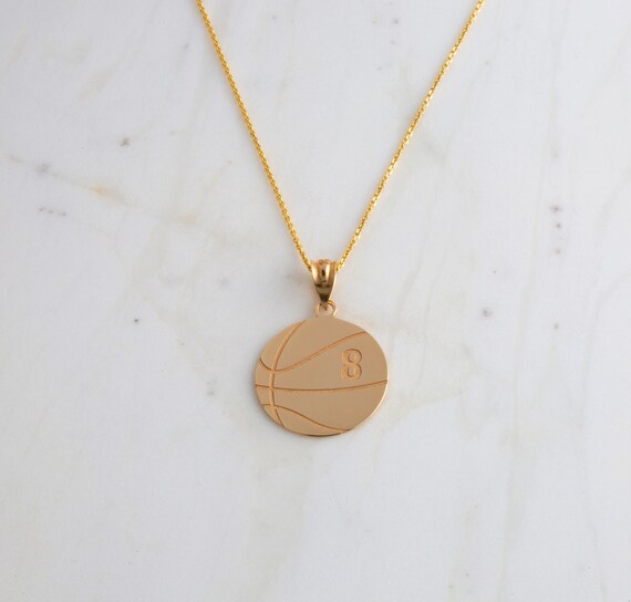 Basketball with Number and Engraved Name Pendant - Sterling Silver or Solid Gold Basketball with Number and Engraved Name Pendant - Sterling Silver or Solid Gold