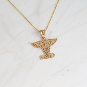 Solid Gold Personalized Engravable Medical Doctor MD NAME Pendant Necklace Handmade | Sterling Silver Doctor Gifts