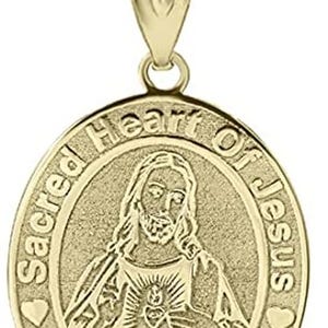 Solid Gold Personalized Engravable Sacred Heart of Jesus Protection Necklace . Religious Engravable Name  Necklace . Silver Baptism Gifts