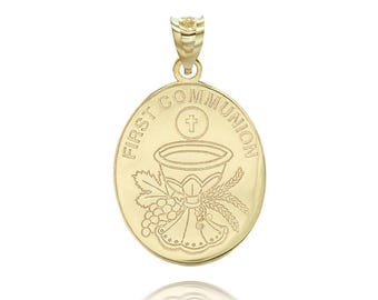 Solid Gold Personalized Religious Holy First Communion Reversible Necklace|Name Necklace|Sterling Silver Custom Necklace Gifts