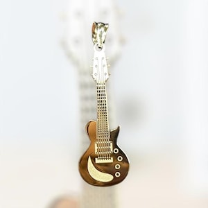 14K Personalized Music Electric Guitar Necklace|10K Handmade Engraving Name|Sterling Silver Best Friend Gifts