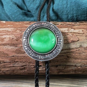 Wall Stripe Green Jade Bola BOLO Tie Necklace for Men Women Groomsmen Bridegroom Western Cowboy Necktie