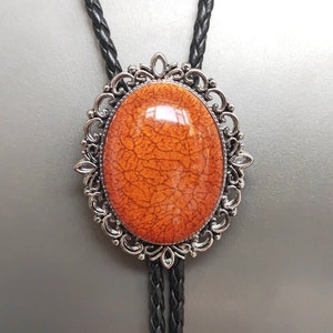 Red Coral Stone Mens Bola BOLO Tie - Wedding Necklace for Men Groomsmen Bridegroom - Western Cowboy Necktie