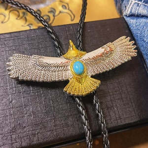 Flying Eagle + Turquoise Bola BOLO Tie - Wedding Necklace for Men Groomsmen Bridegroom - Western Cowboy Necktie