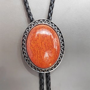 Gravata Bola BOLO masculina laranja/marrom com pedra coral - colar de casamento para homens padrinhos noivo - gravata de cowboy ocidental