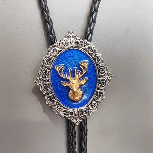 Gold Elk Head Christmas  Men Women Groomsmen Bridegroom Bola BOLO Tie - Western Cowboy Wedding Necktie