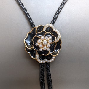 Preto/Branco Pérola Rosa Bola BOLO Gravata - Colar Casamento para Homens Mulheres Padrinhos Noivo - Gravata Western Cowboy