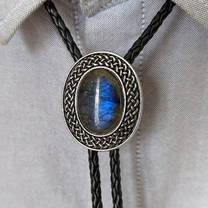 Celtic Knot Natural Labradorite Mens Groomsmen Bridegroom BOLO Tie Wedding Necklace - Western Cowboy Necktie