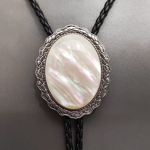 Mother of Pearl Bola Bolo Tie - Wedding Necklace for Men Women Groomsmen Bridegroom - Western Cowboy Necktie