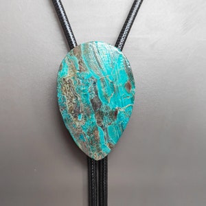 Natural Ocean Stone Bola BOLO Tie - Wedding Necklace for Men Groomsmen Bridegroom - Western Cowboy Necktie