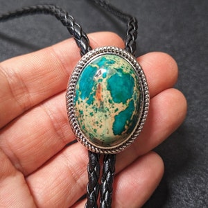 Cravate Bola BOLO turquoise à petits pois orange naturel - Collier de mariage pour hommes garçons d&#39;honneur - Cravate cowboy western