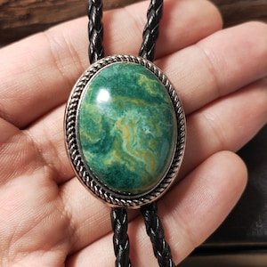 Green Forest Natural Jade Bola BOLO Tie - Wedding Necklace for Men Groomsmen Bridegroom - Western Cowboy Necktie