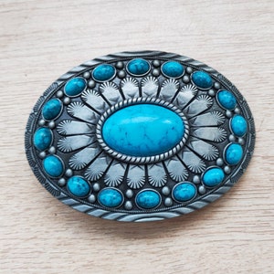 Boho Western Cowboys Buckle - Mens Belt Buckle - Turquoise Flower Totem Buckles - Christmas Fathers Day Gifts Idea