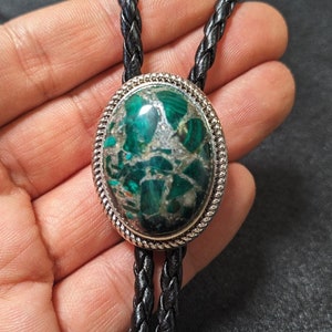 Green Turquoise Bola Tie: Western Cowboy Faux Leather Necktie